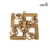 Brass Om-Swastik Ganesha Mounted – 8.5 Inch | Spiritual Wall Decor with Ganesha, Om & Swastik Symbols